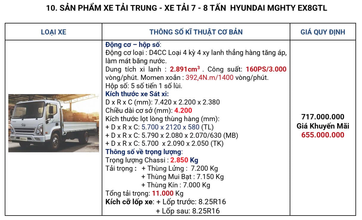 Xe Tải 8 Tấn Hyundai Mighty EX8GTL 